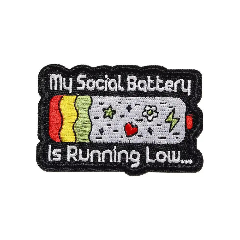 Embroidered Social Battery Velcro Patch