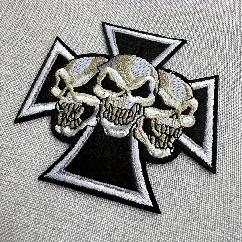 Skull Cross Embroidered Patch, Punk Style, Iron-On or Sew-On Clothing Patch