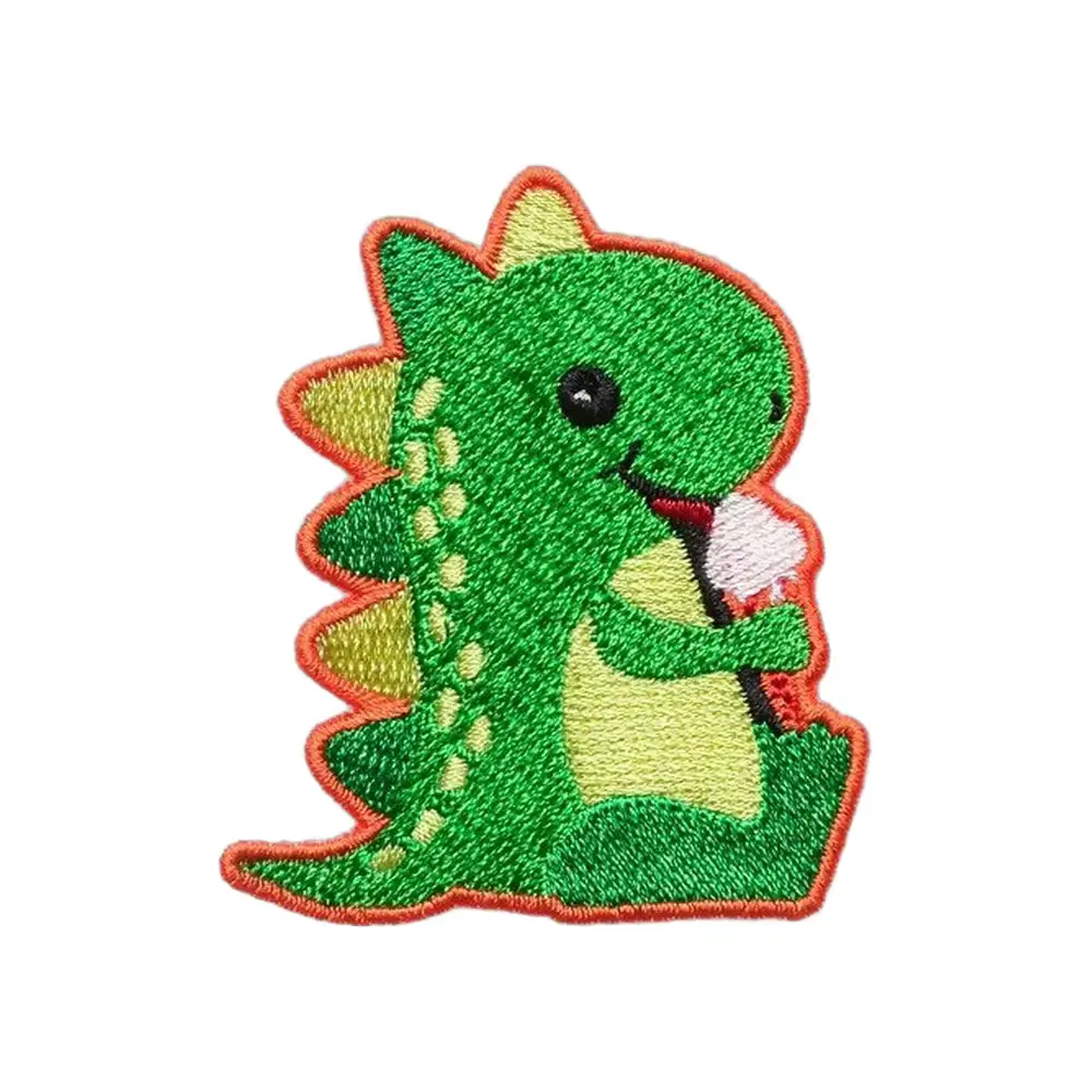 綠色恐龍卡通刺繡魔術貼布貼