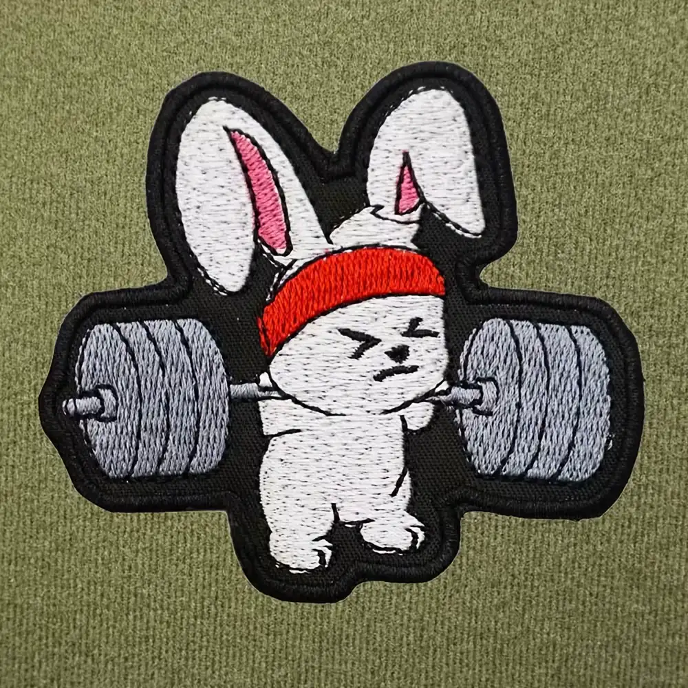 Quirky Fitness Bunny Embroidered Velcro Patch