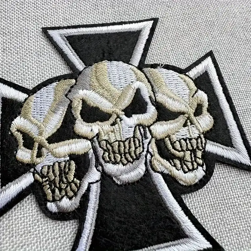 Skull Cross Embroidered Patch, Punk Style, Iron-On or Sew-On Clothing Patch