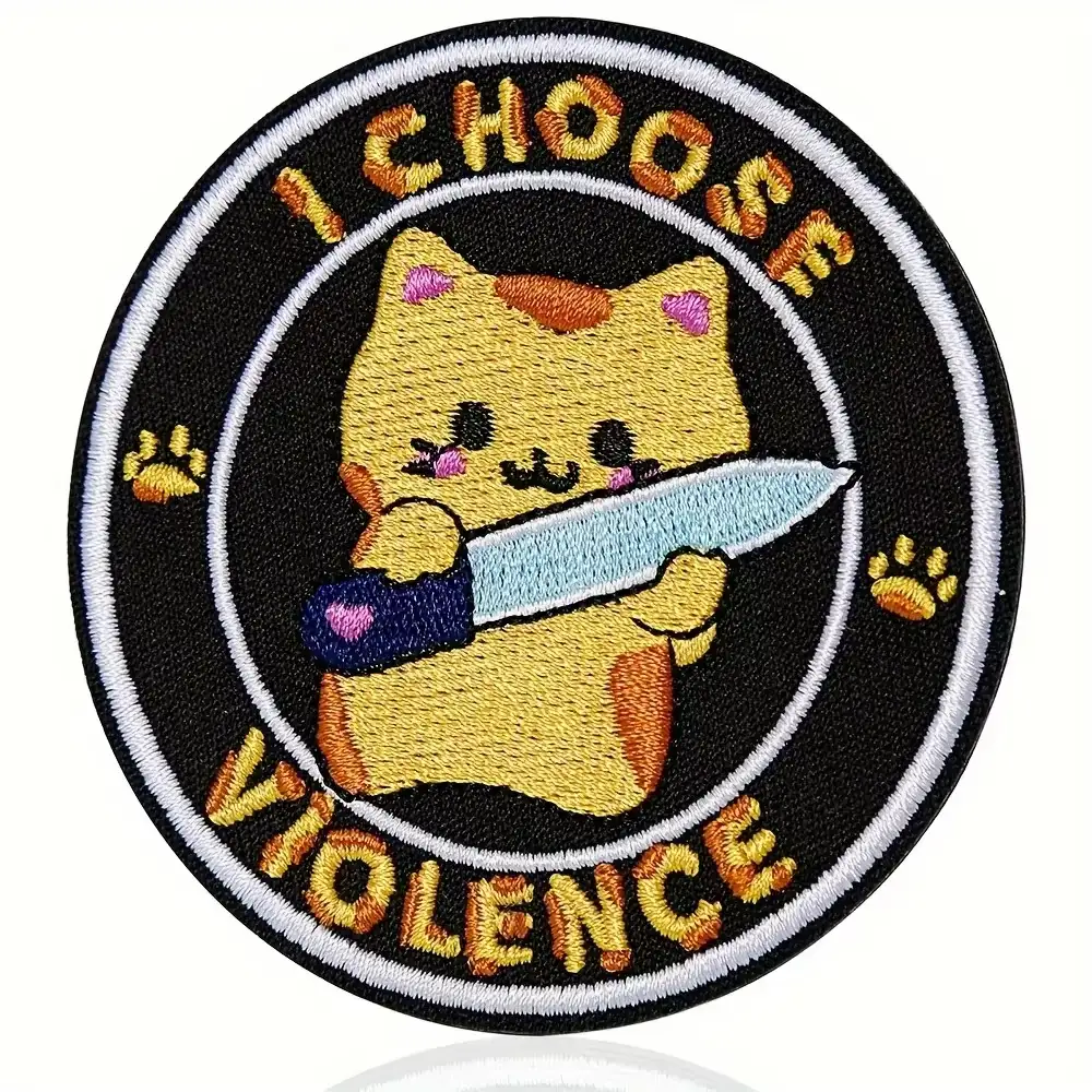 3-inch whimsical cat embroidered patch