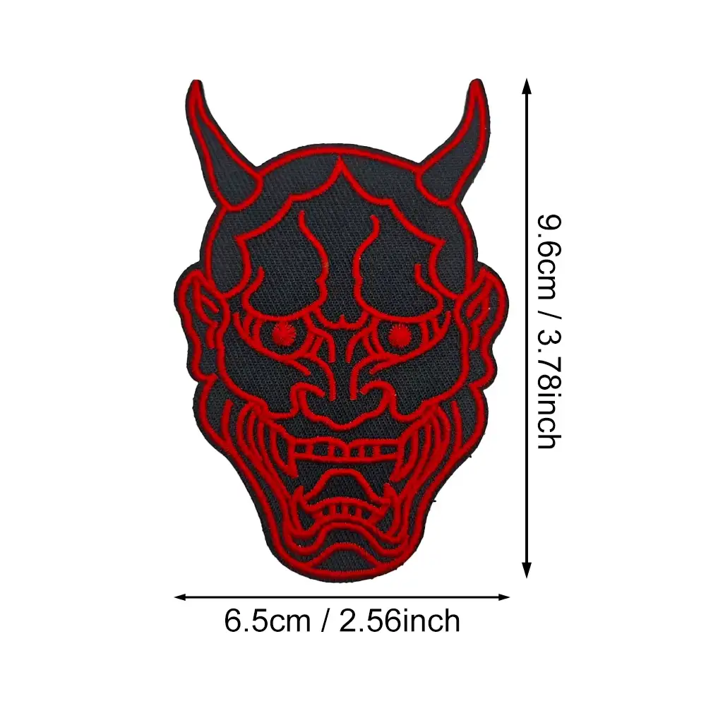 Japanese-Style Hannya Demon Mask Embroidered Hook-and-Loop Patch