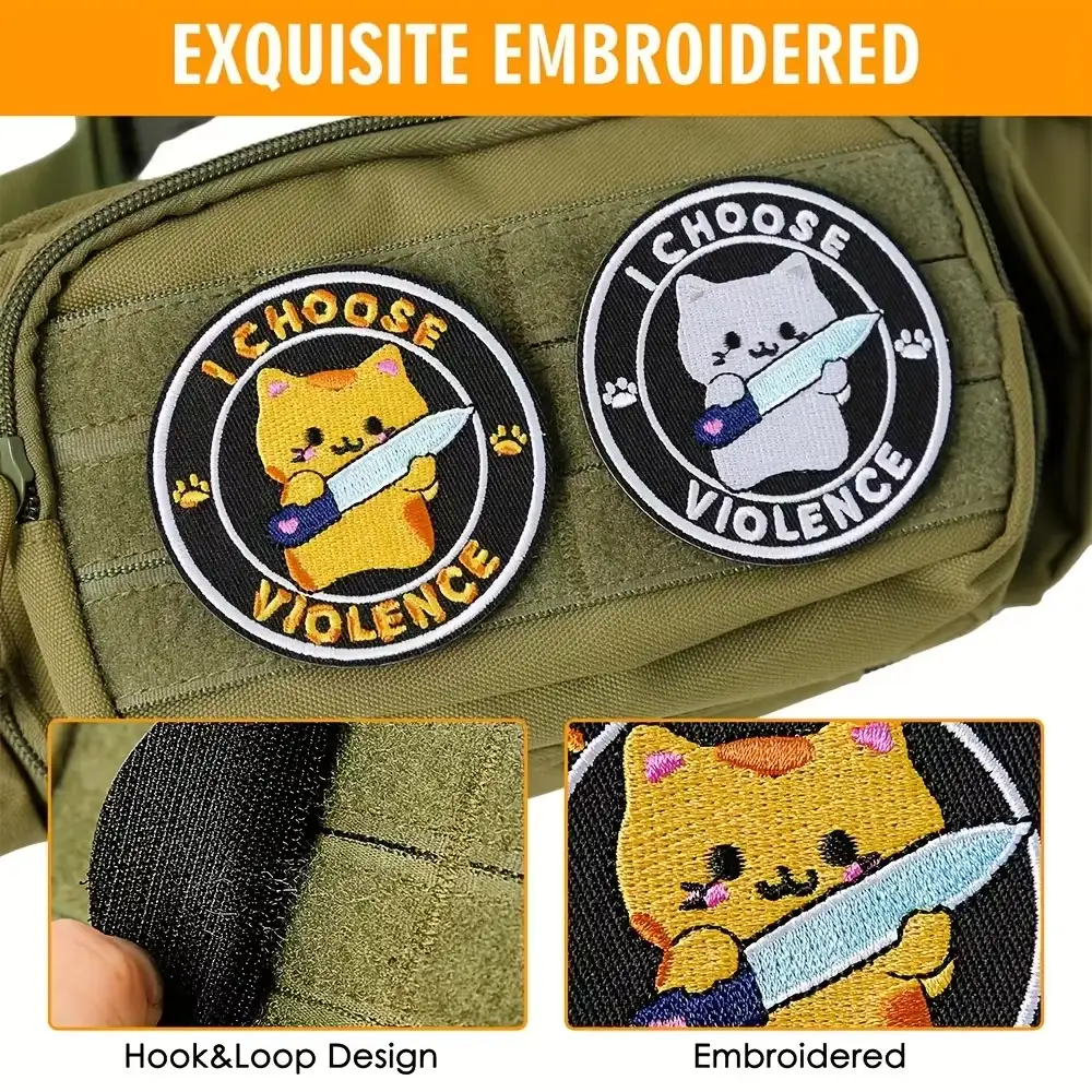 3-inch whimsical cat embroidered patch