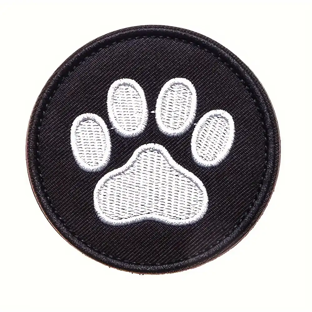 Black and White Paw Print Embroidered Velcro Patch