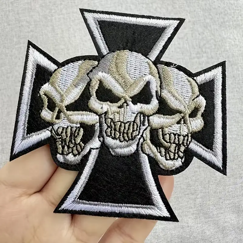 Skull Cross Embroidered Patch, Punk Style, Iron-On or Sew-On Clothing Patch