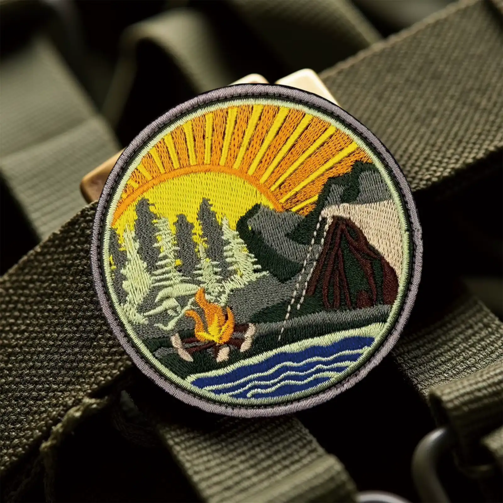 Outdoor Sunrise Landscape Embroidered Hook-and-Loop Patch