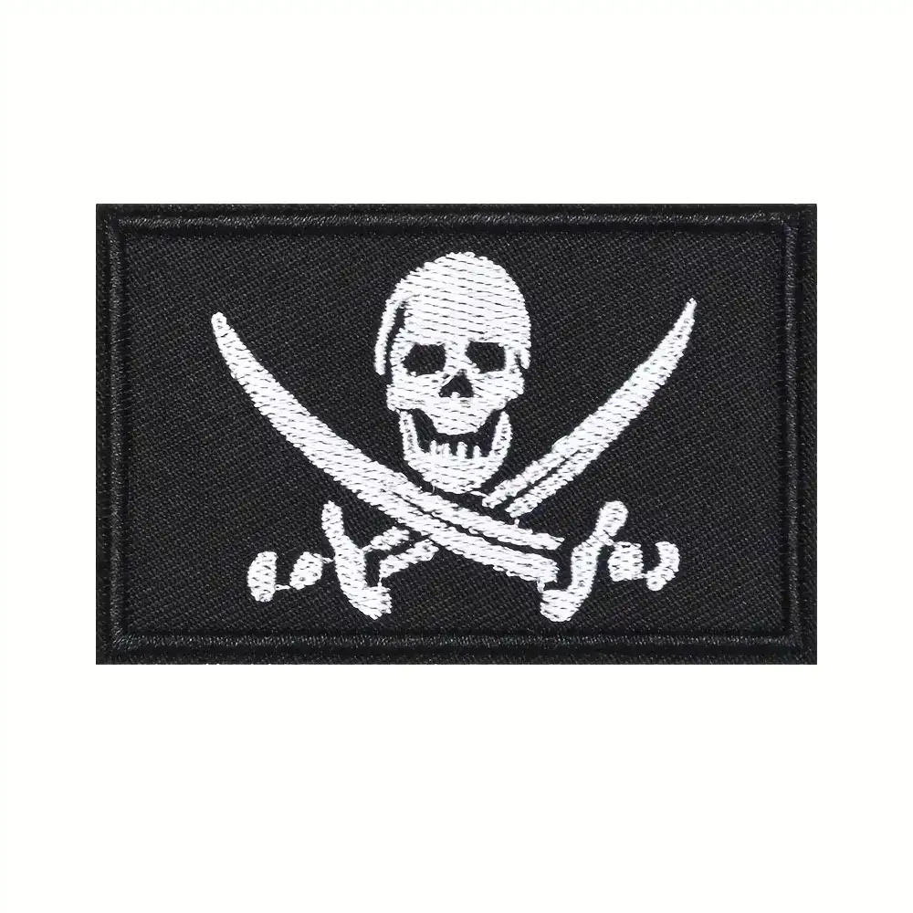 White Skull Pirate Flag Embroidered Velcro Patch