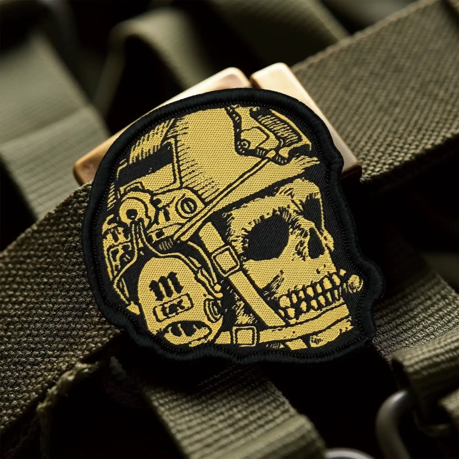 Yellow Tactical Skull Embroidered Velcro Patch