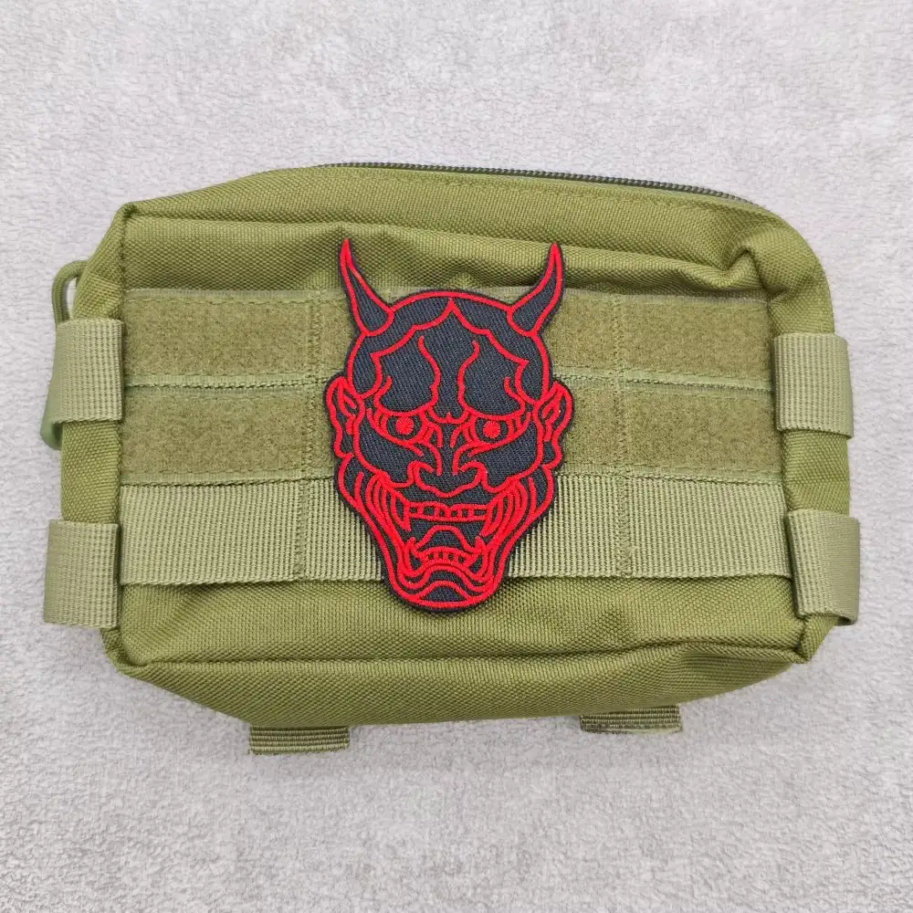 Japanese-Style Hannya Demon Mask Embroidered Hook-and-Loop Patch