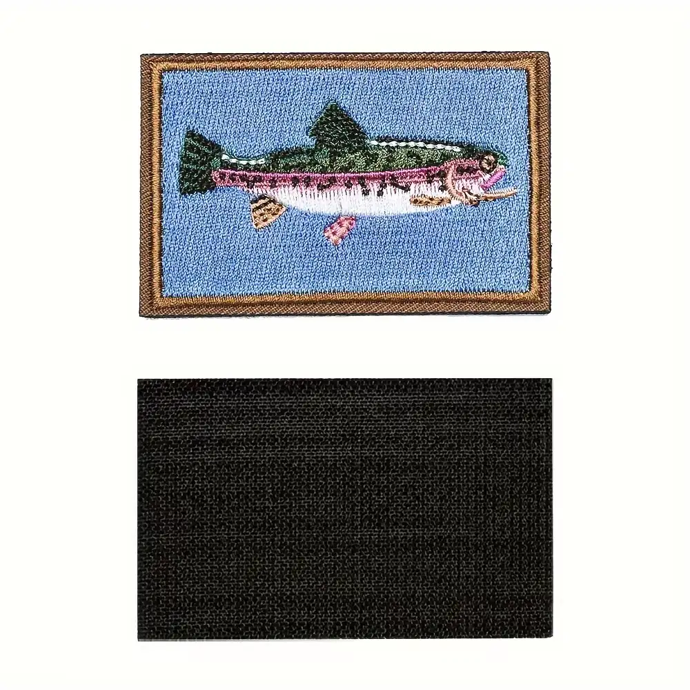 River Trout Fishing-Themed Hook-and-Loop Embroidered Patch
