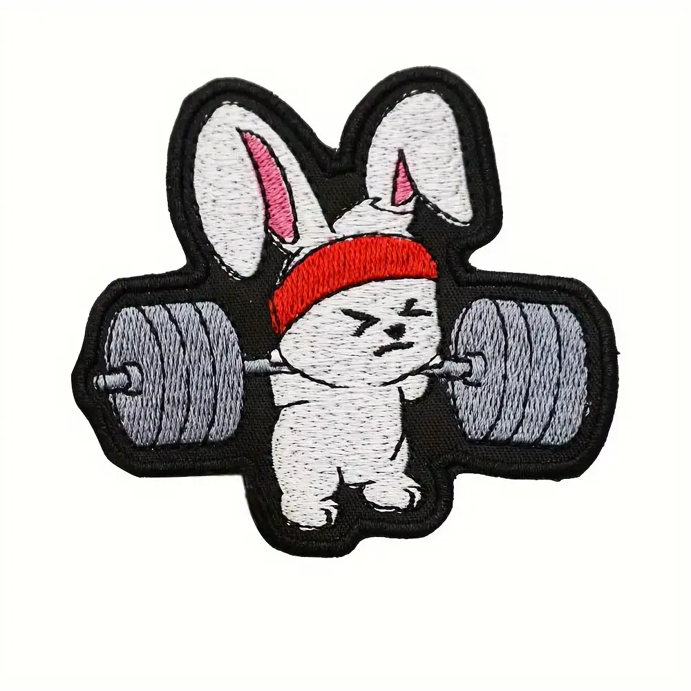 Quirky Fitness Bunny Embroidered Velcro Patch