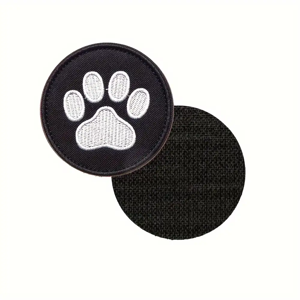 Black and White Paw Print Embroidered Velcro Patch