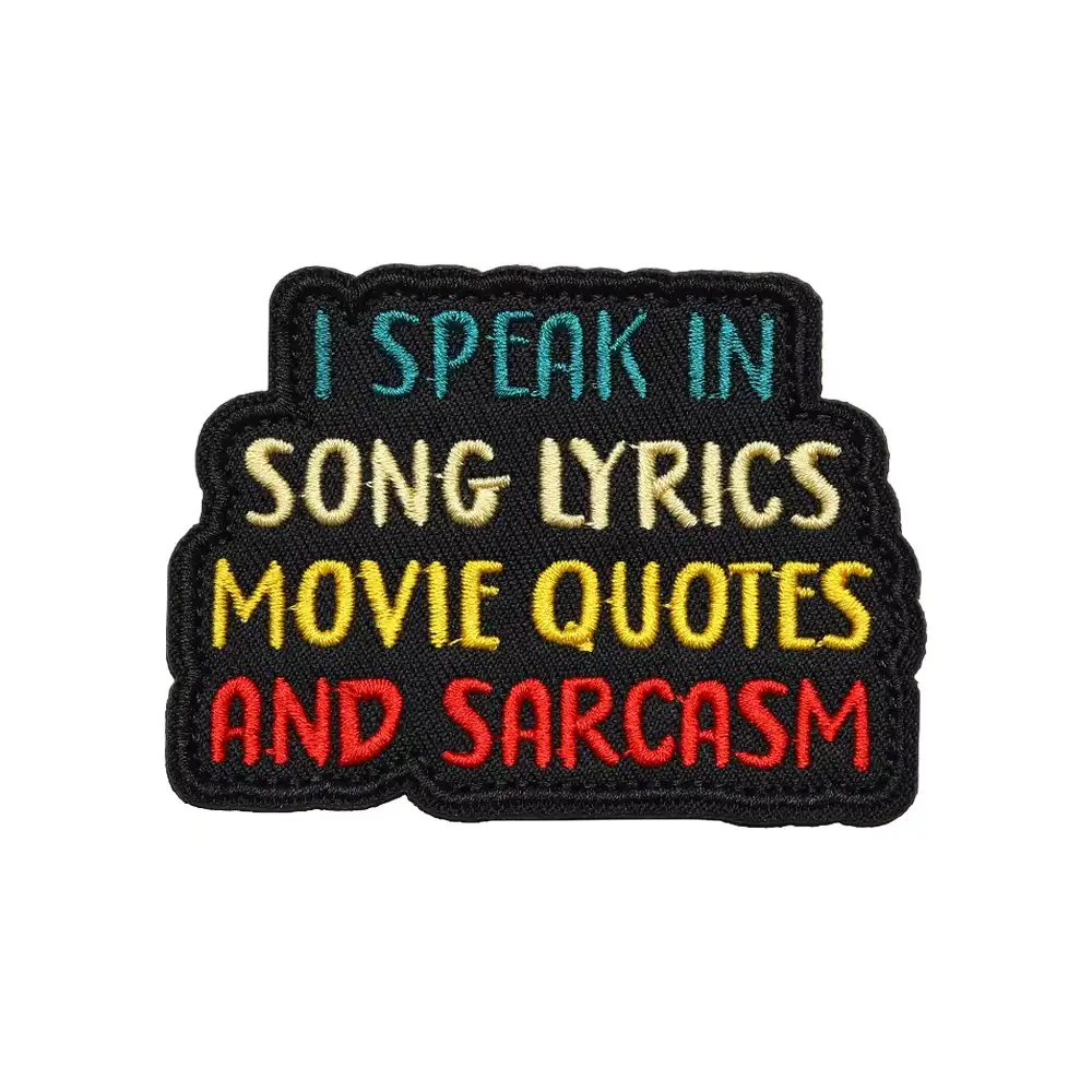 Tactical-style embroidered Velcro patch with humorous quote