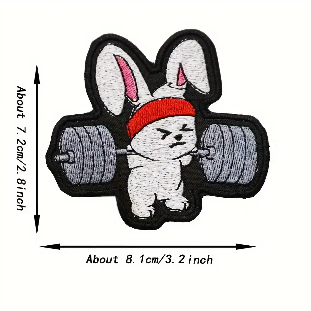 Quirky Fitness Bunny Embroidered Velcro Patch