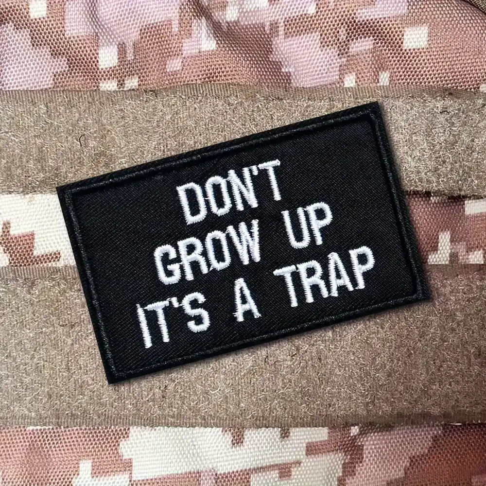Don't Want to Grow Up Whimsical Embroidered Hook-and-Loop Fabric Patch
