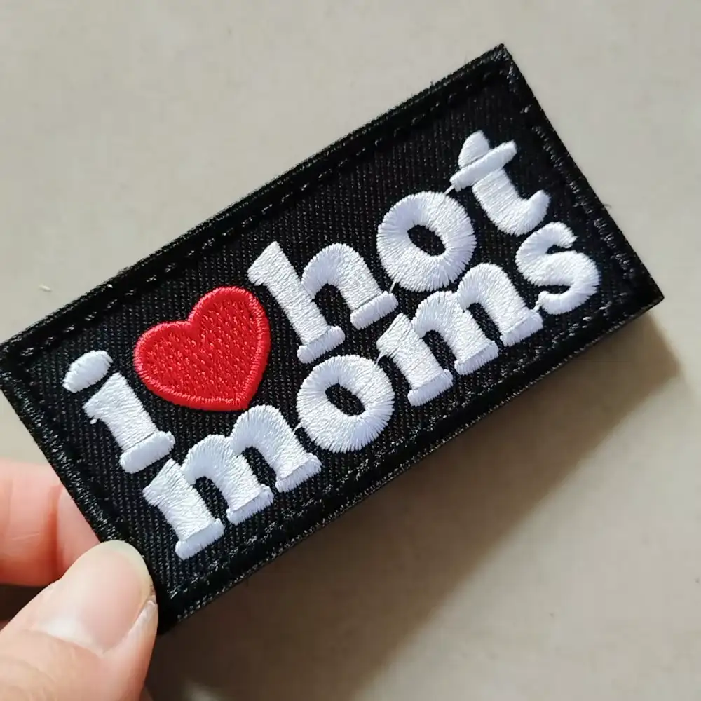 I LOVE HOT MOMS Novelty Embroidered Velcro Patch Badge