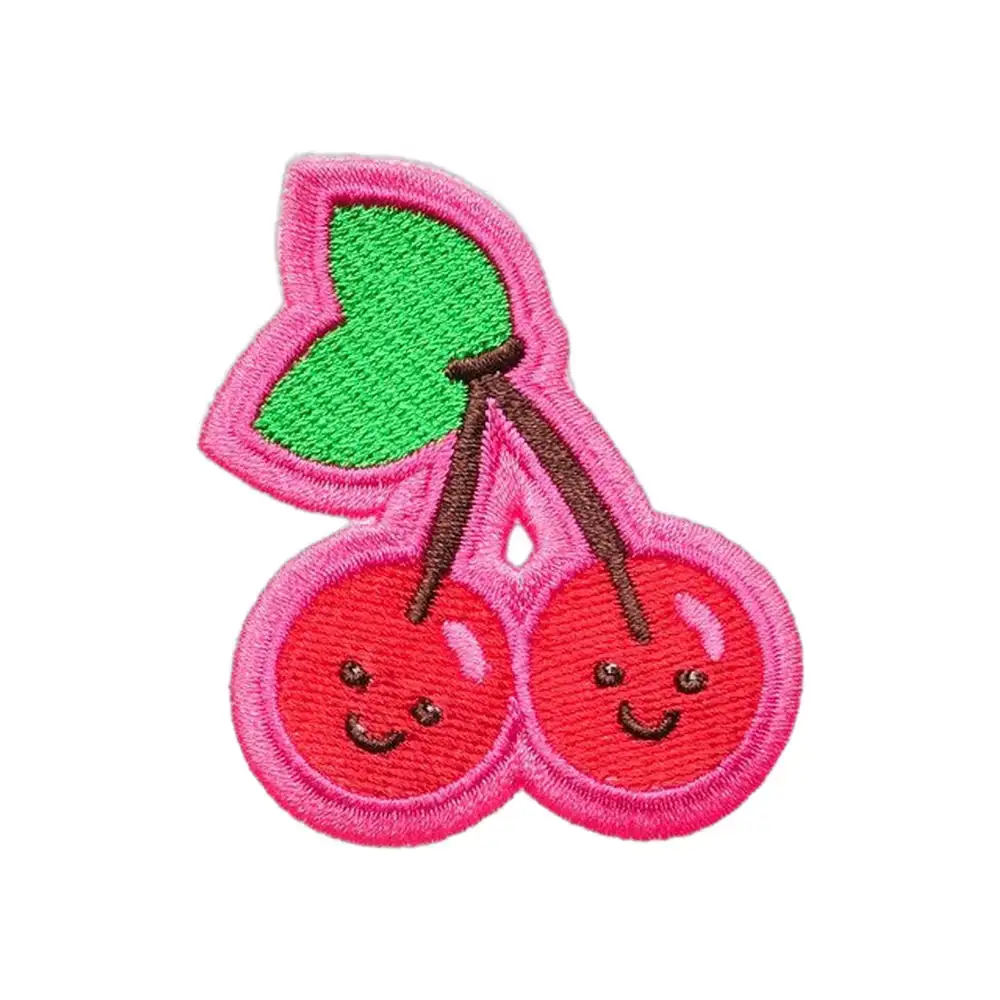 雙櫻桃卡通刺繡魔鬼氈徽章