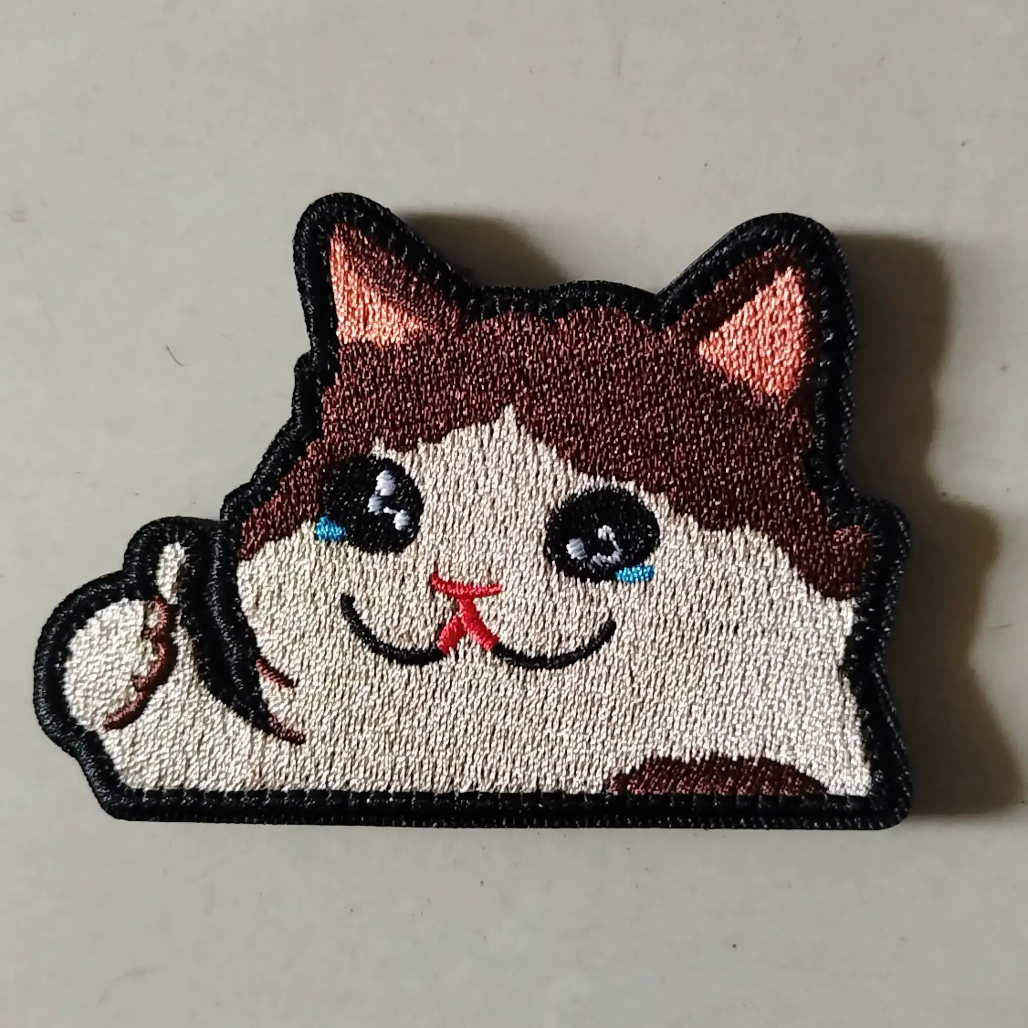 Quirky Crying Face Cat Embroidered Velcro Patch