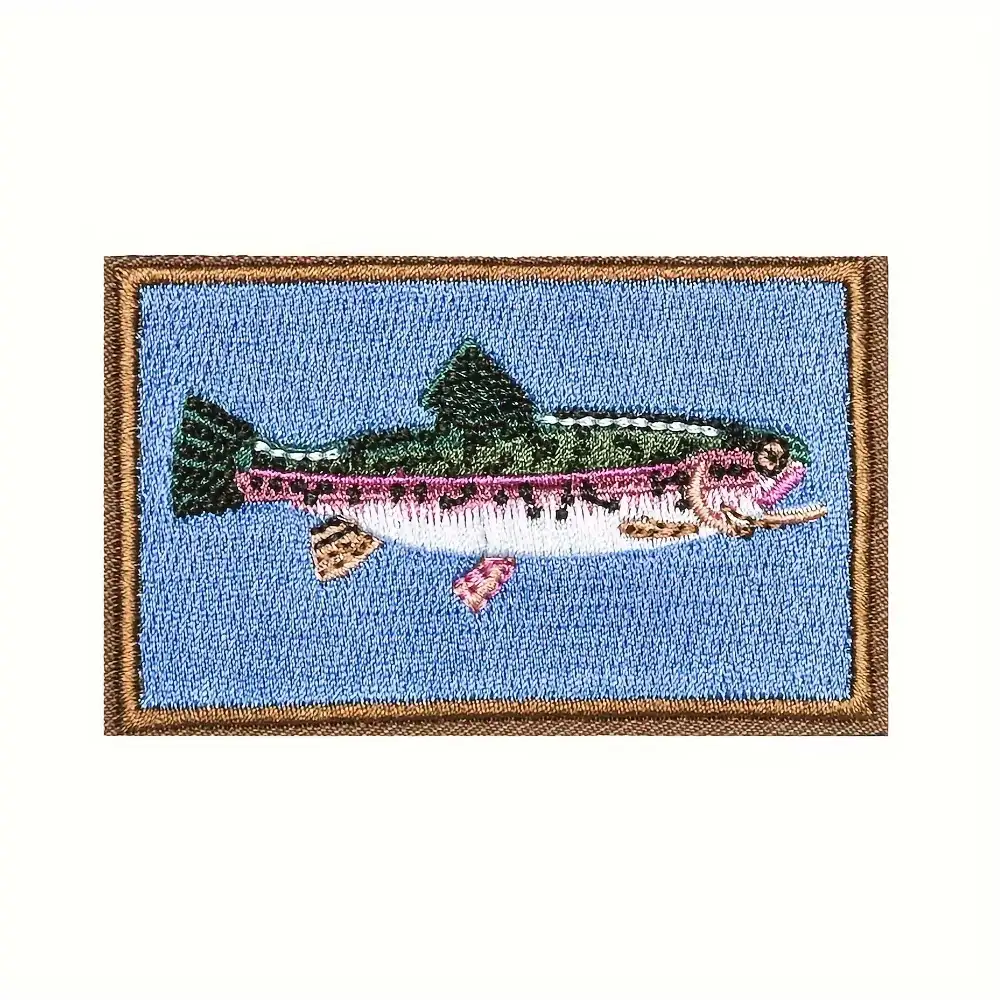 River Trout Fishing-Themed Hook-and-Loop Embroidered Patch