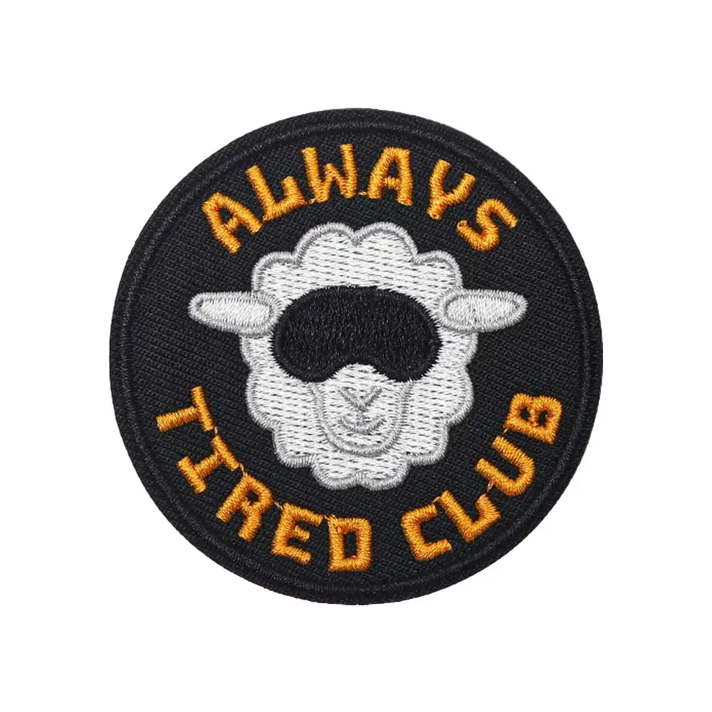 Always Tired Club embroidered Velcro fabric patch