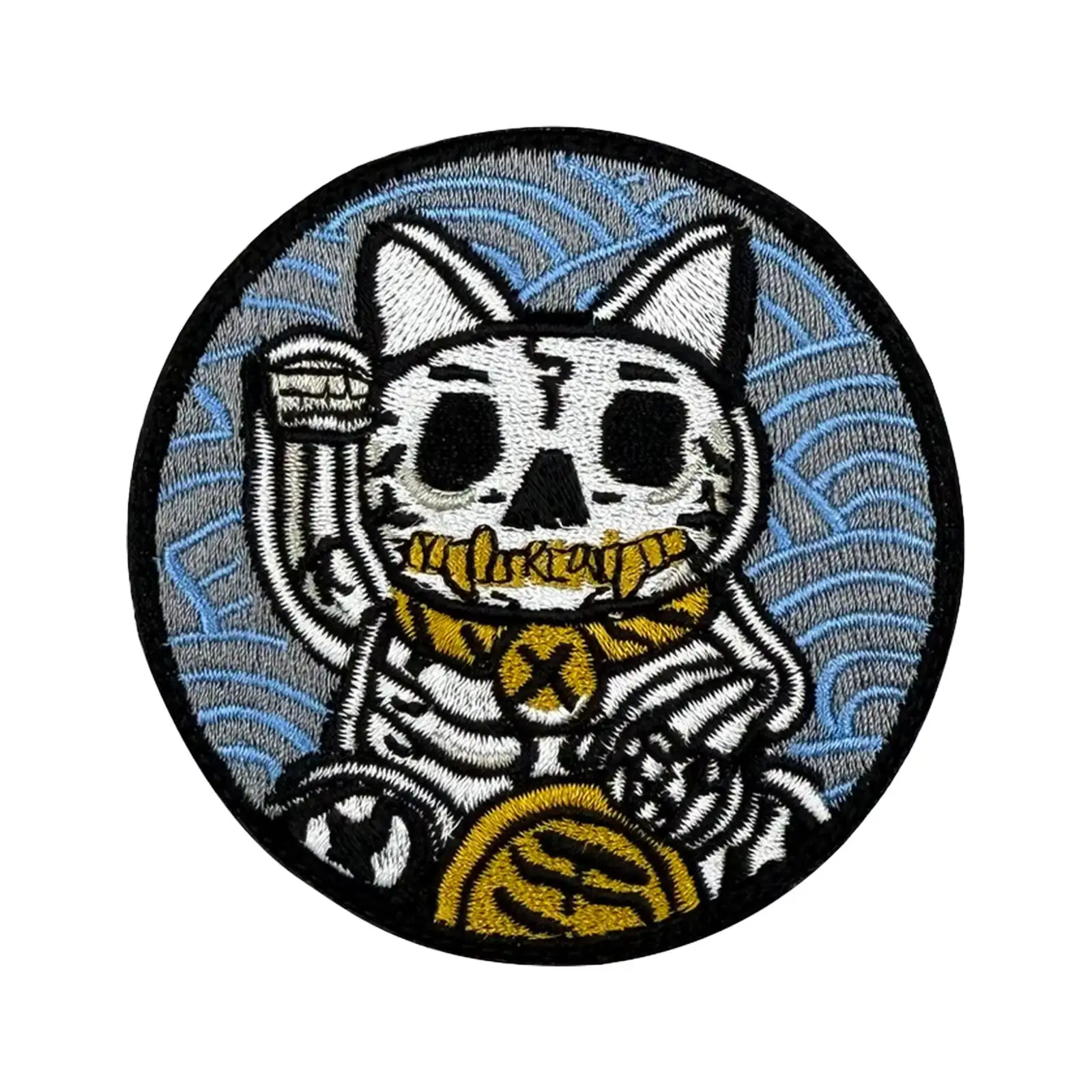 Skull Maneki-neko Embroidered Hook-and-Loop Badge