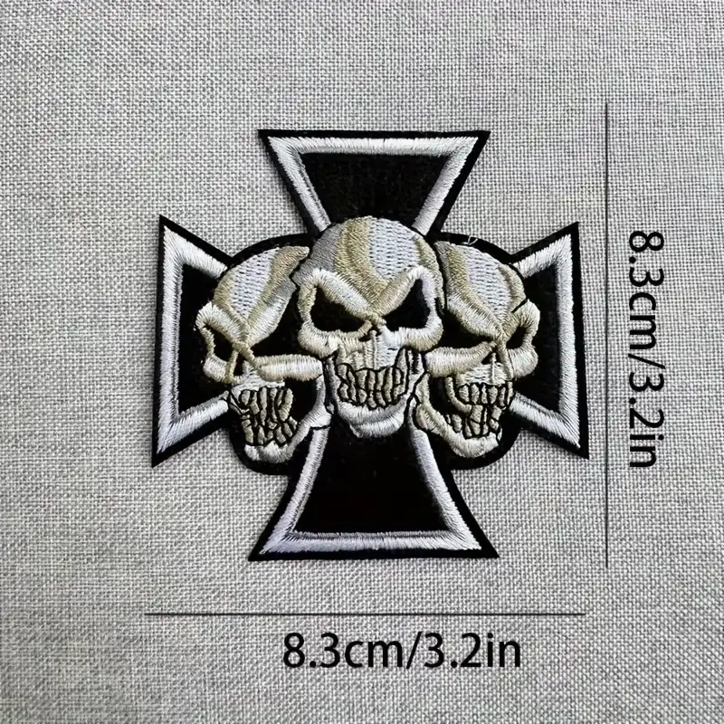 Skull Cross Embroidered Patch, Punk Style, Iron-On or Sew-On Clothing Patch