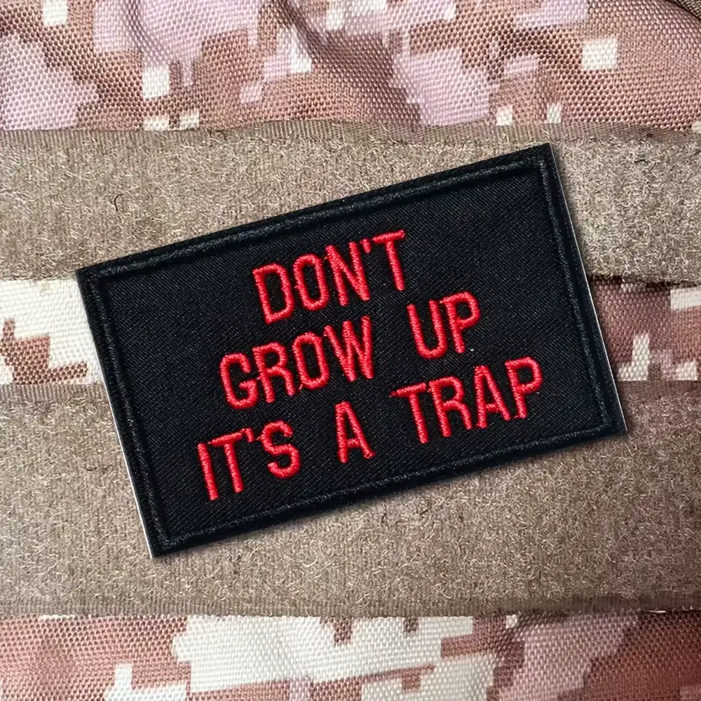 Don't Want to Grow Up Whimsical Embroidered Hook-and-Loop Fabric Patch