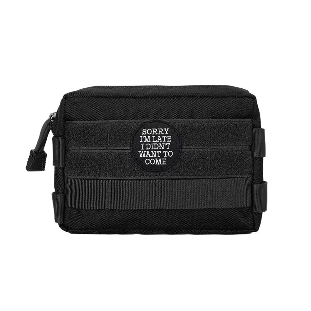 Tactical-style embroidered Velcro patch with humorous quote