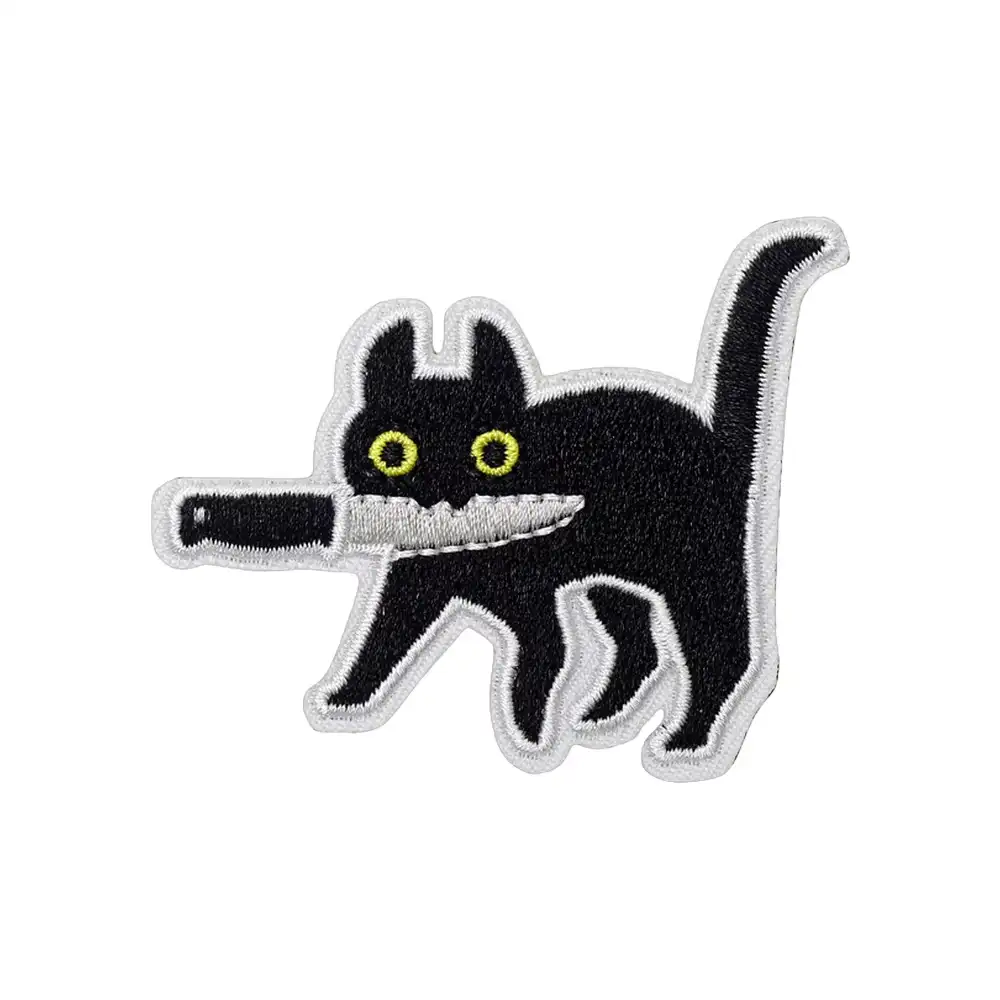 Assassin Cat Whimsical Embroidered Velcro Patch