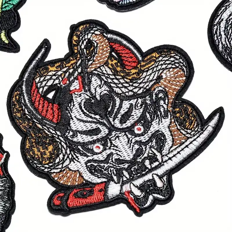 Japanese Hannya Demon Mask Embroidered Patch, Iron-on and Sew-on