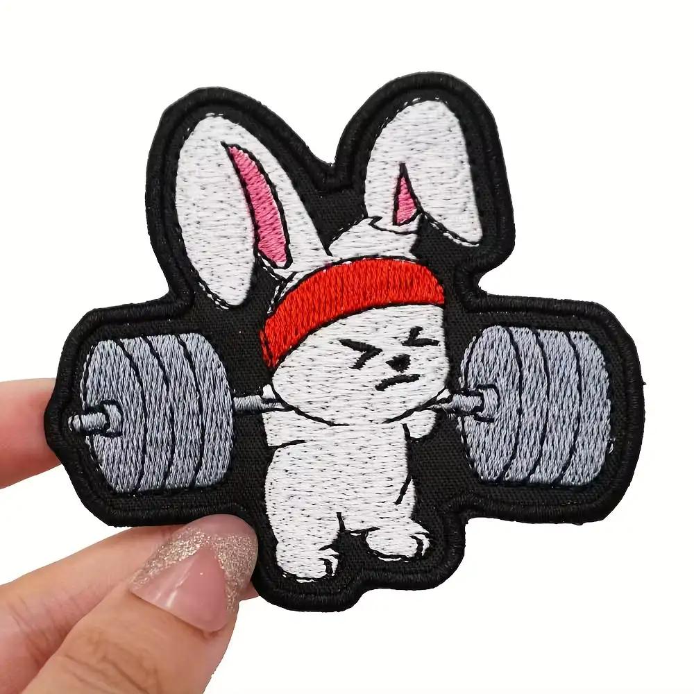 Quirky Fitness Bunny Embroidered Velcro Patch