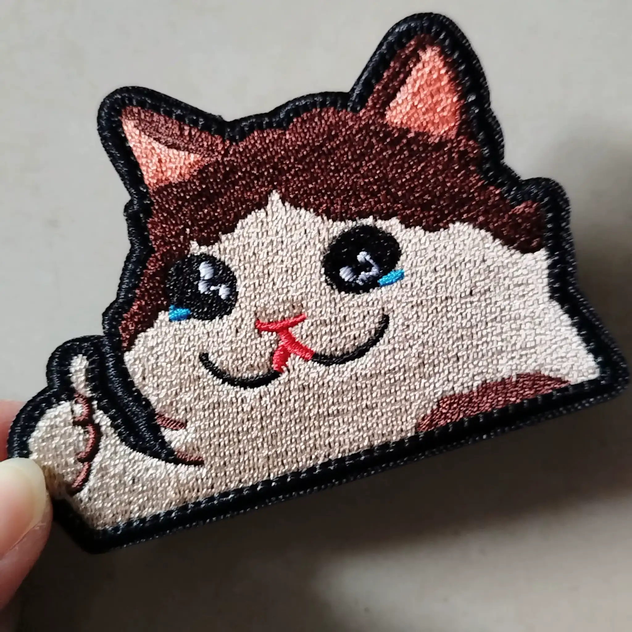 Quirky Crying Face Cat Embroidered Velcro Patch