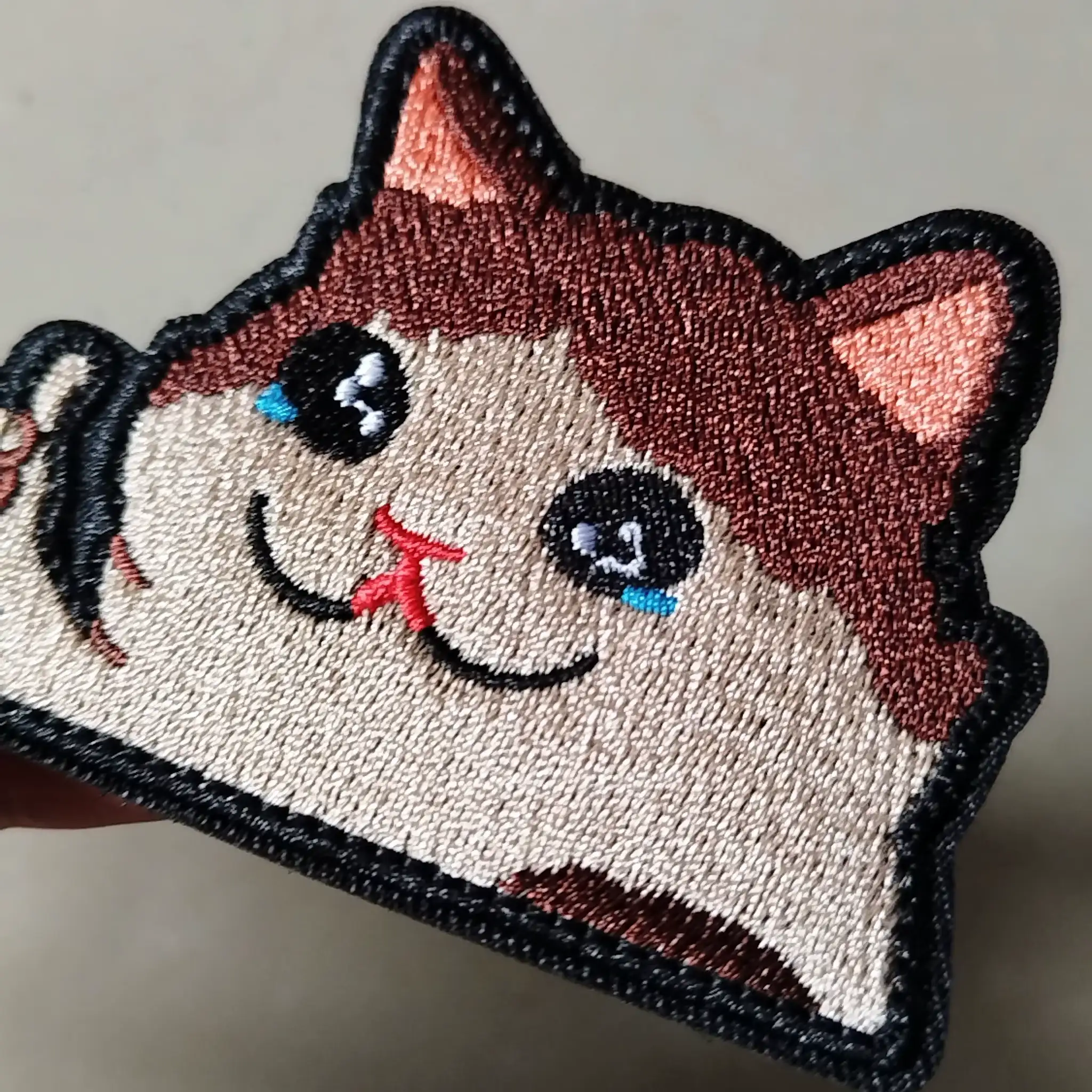 Quirky Crying Face Cat Embroidered Velcro Patch
